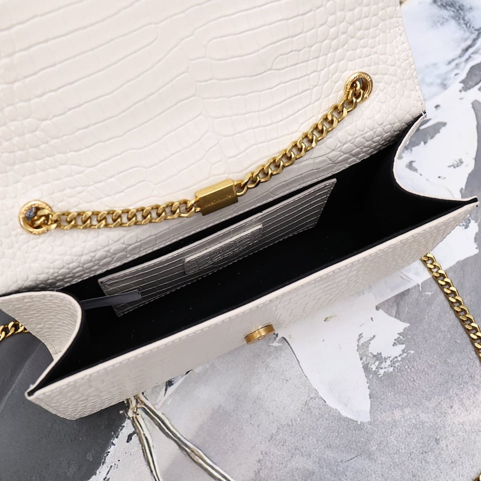 Saint Laurent Kate Medium Chain Bag With Tassel In Shiny White view 5