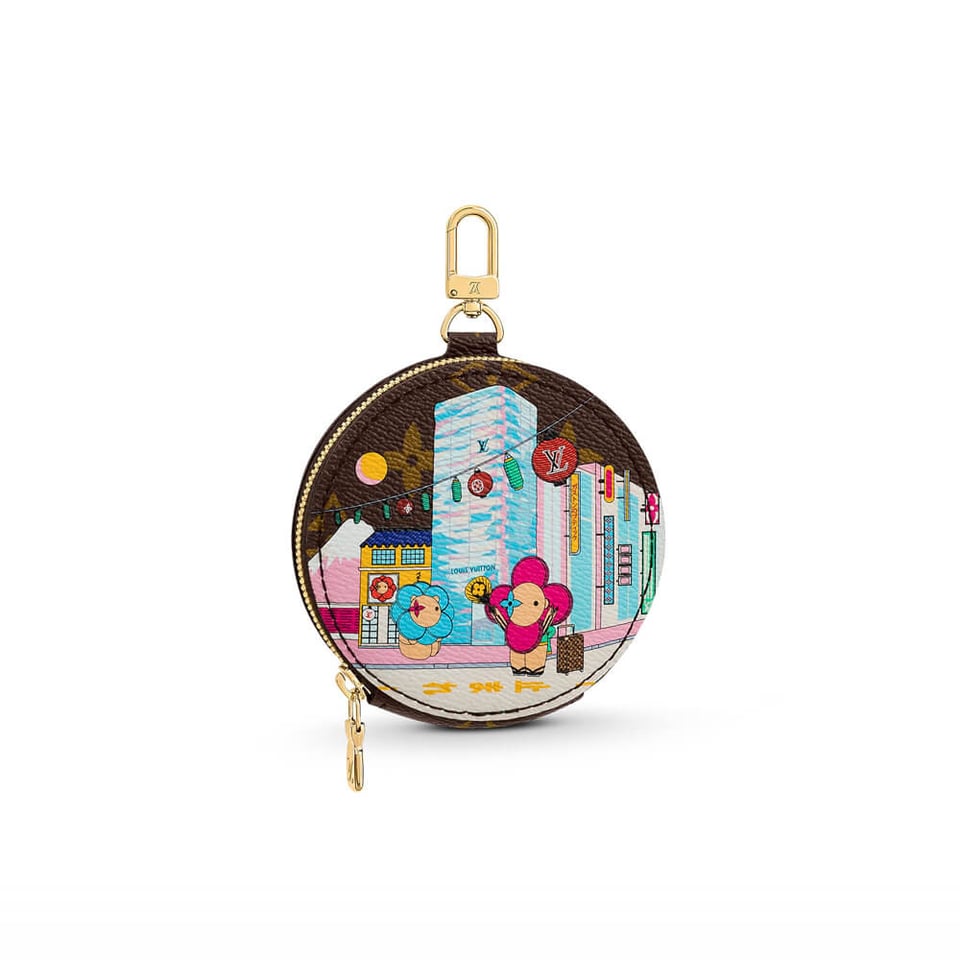 Louis Vuitton Christmas Animation 2022 Round Coin Purse Blue