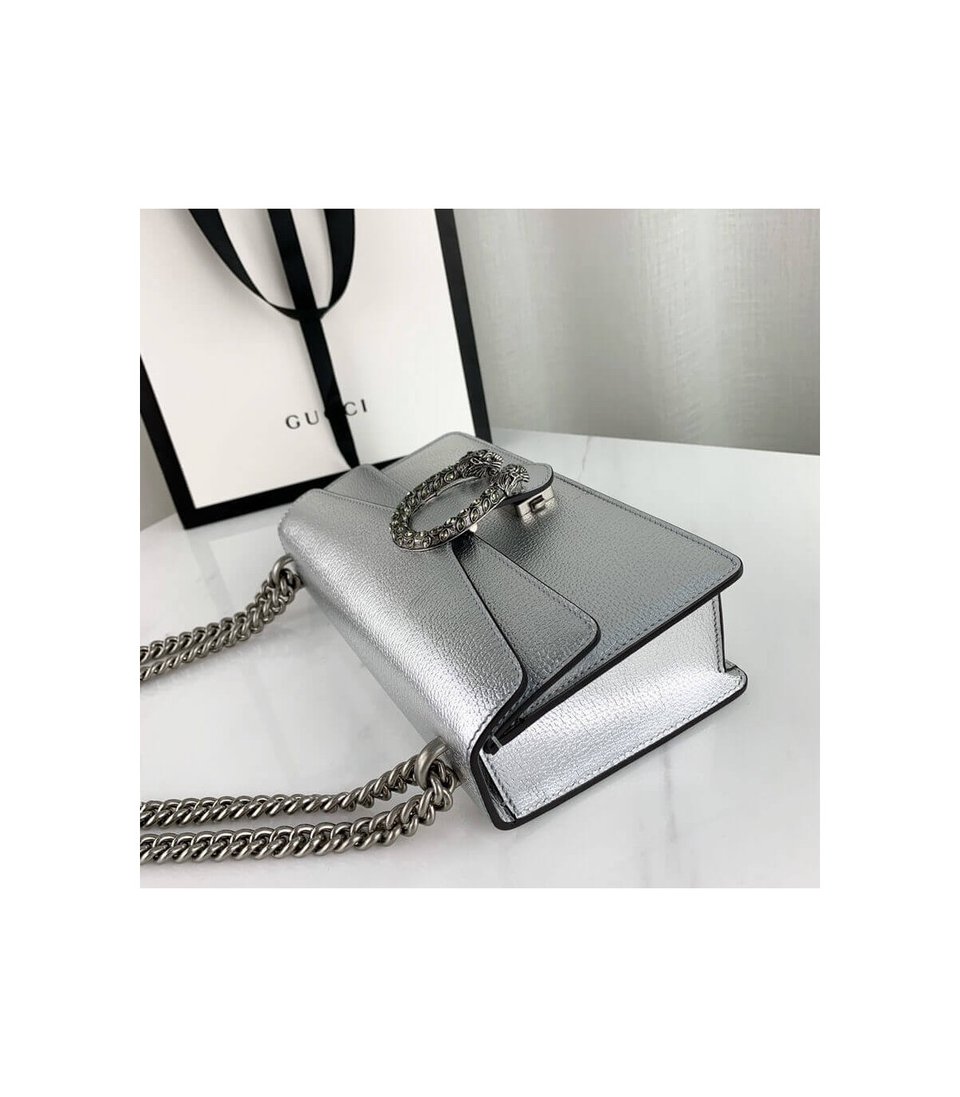 Gucci Dionysus Small Shoulder Bag in Silver Lame Leather view 10