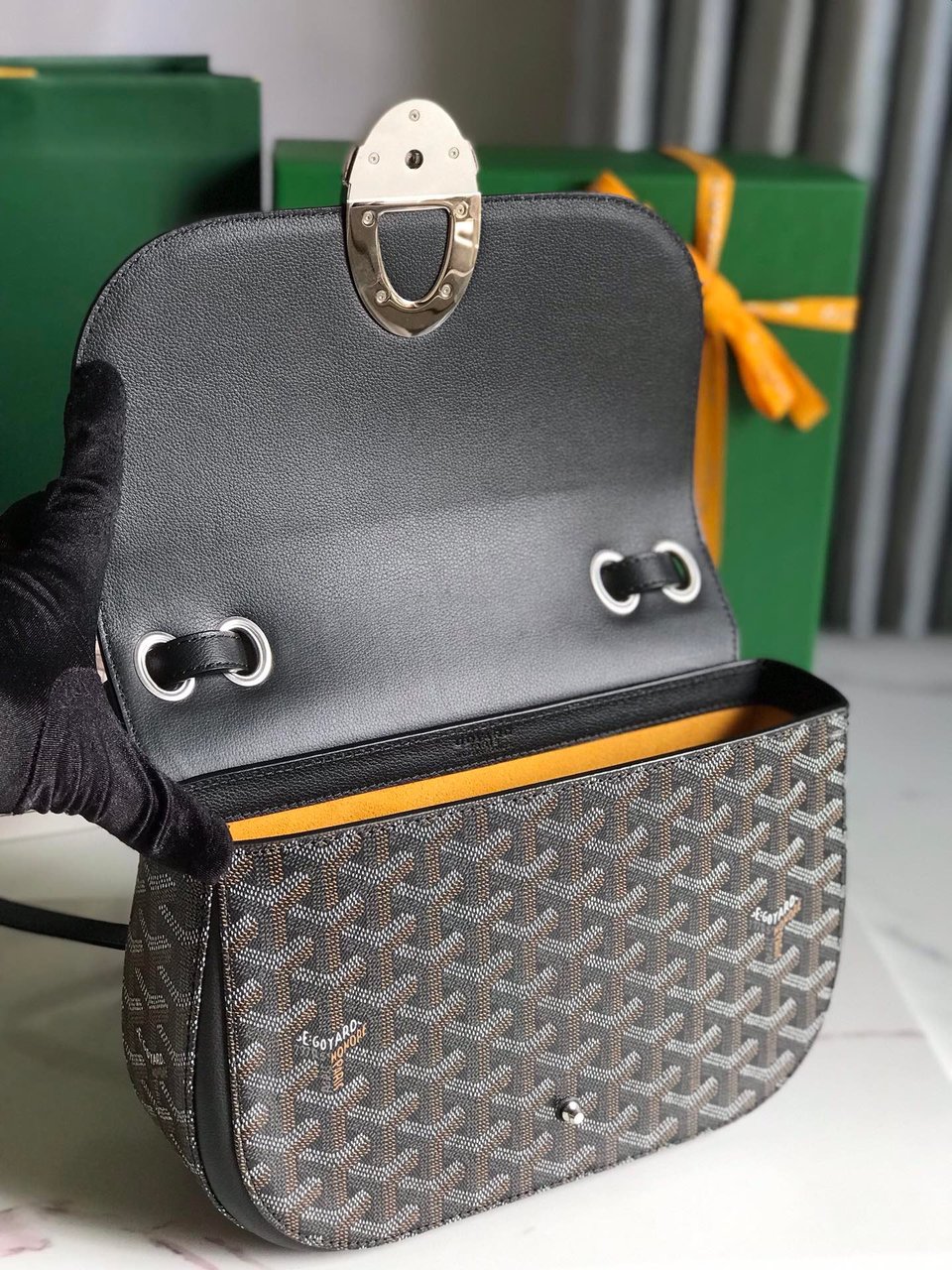 Goyard 233 Bag 25 Cm Black Calfskin And Goyardine Canvas view 9
