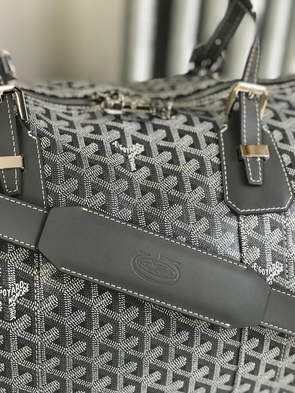Goyard Boston 50 Bag Cm Gray Goyardine Canvas And Calfskin Trim view 8