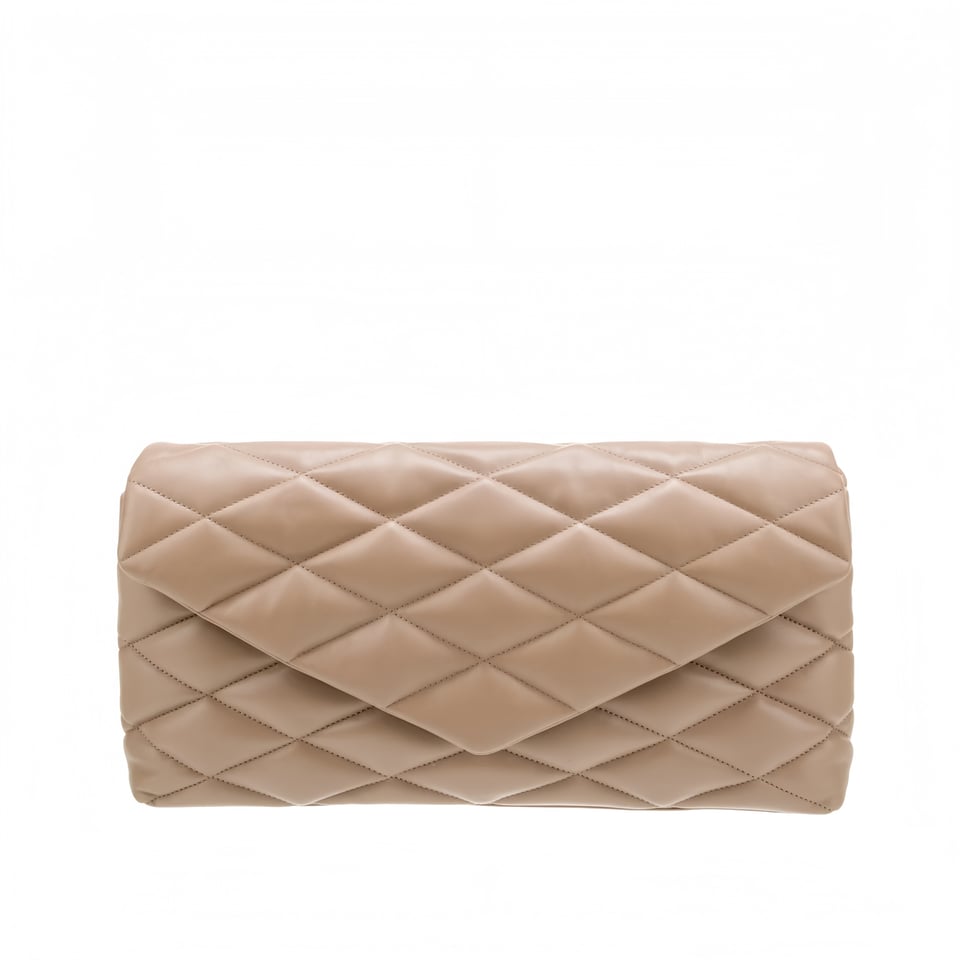 Saint Laurent Sade Puffy Leather Envelope Clutch Bag Beige