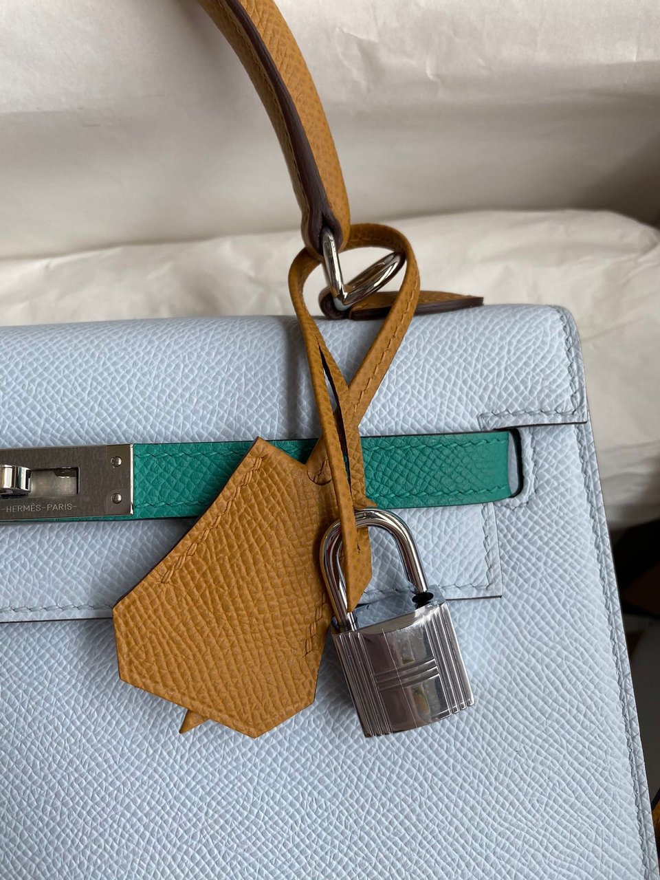 Hermes Kelly 25 Bag In Turquoise Epsom Leather For Women 25cm/10in view 7