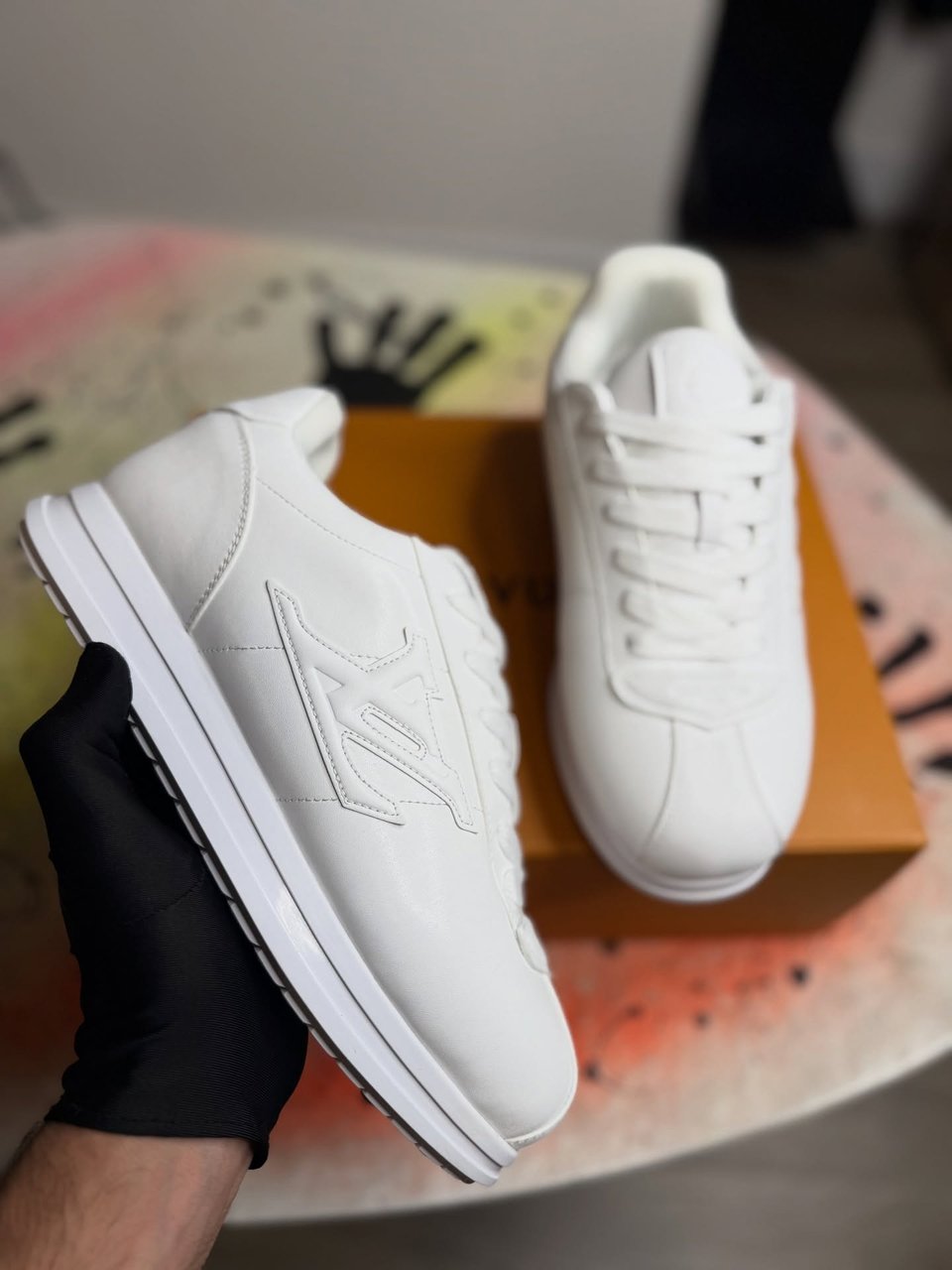 Louis Vuitton White Leather Sneakers Embossed For Men view 4
