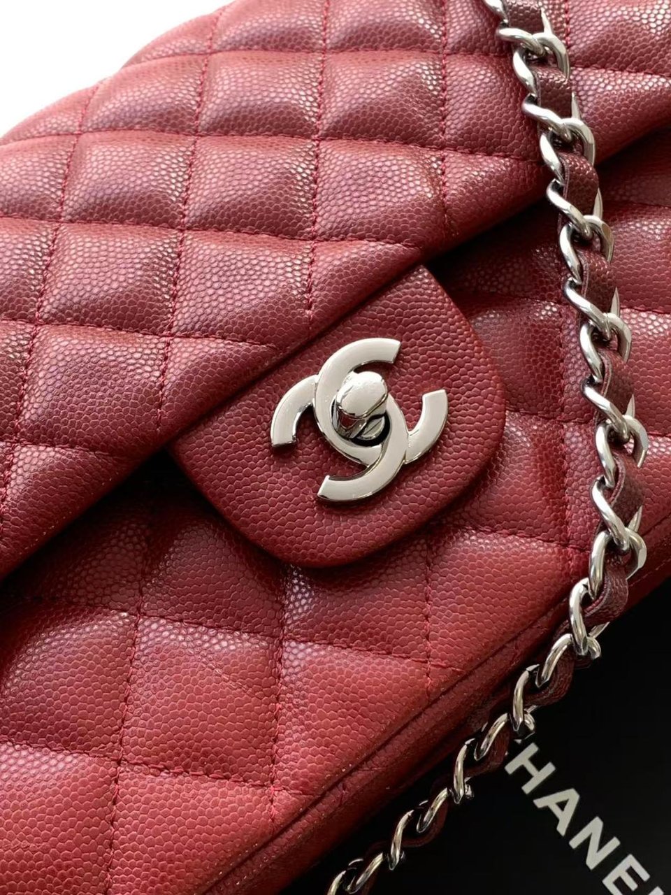 Chanel Classic Flap Bag 25 cm Red Silver-Tone Hardware A01112 view 5