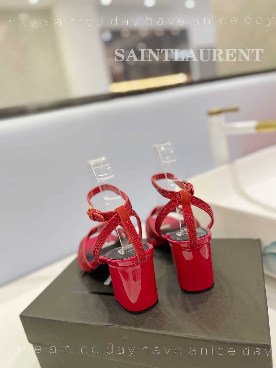 Saint Laurent Tribute Leather Sandals Metallic Red view 9