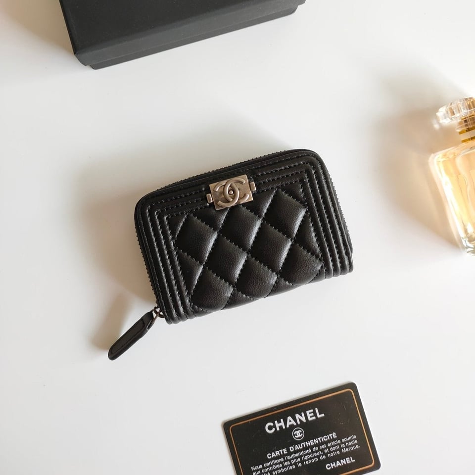 Chanel Boy Zip Coin Purse 11.5 Black Calfskin Icon view 2