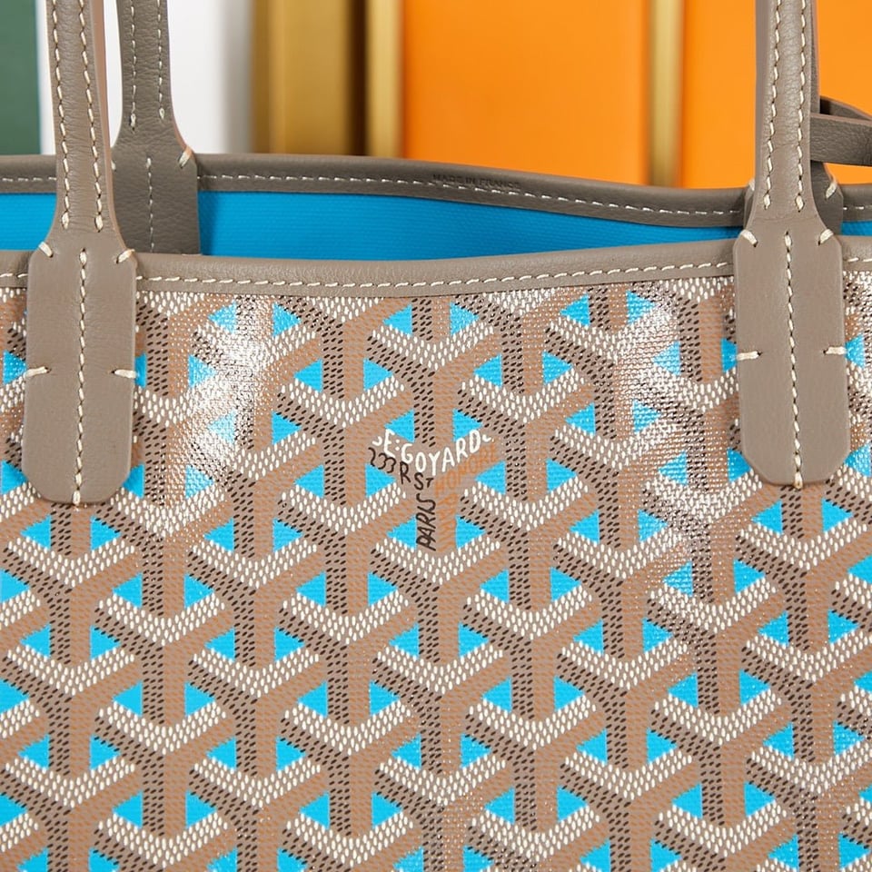 Goyard Saint Louis Pm 34Cm Brown Sky Blue Canvas Chevroches Calfskin view 5