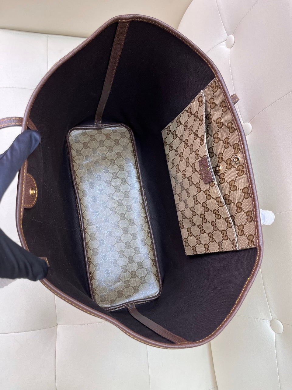 Gucci Tribeca Large Tote Bag 38cm/15in Sand And Brown GG Canvas 874745 view 7