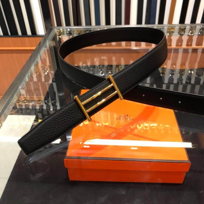 Hermes Rider Belt Buckle &amp; Reversible Leather Strap 32mm H075372 Black view 3