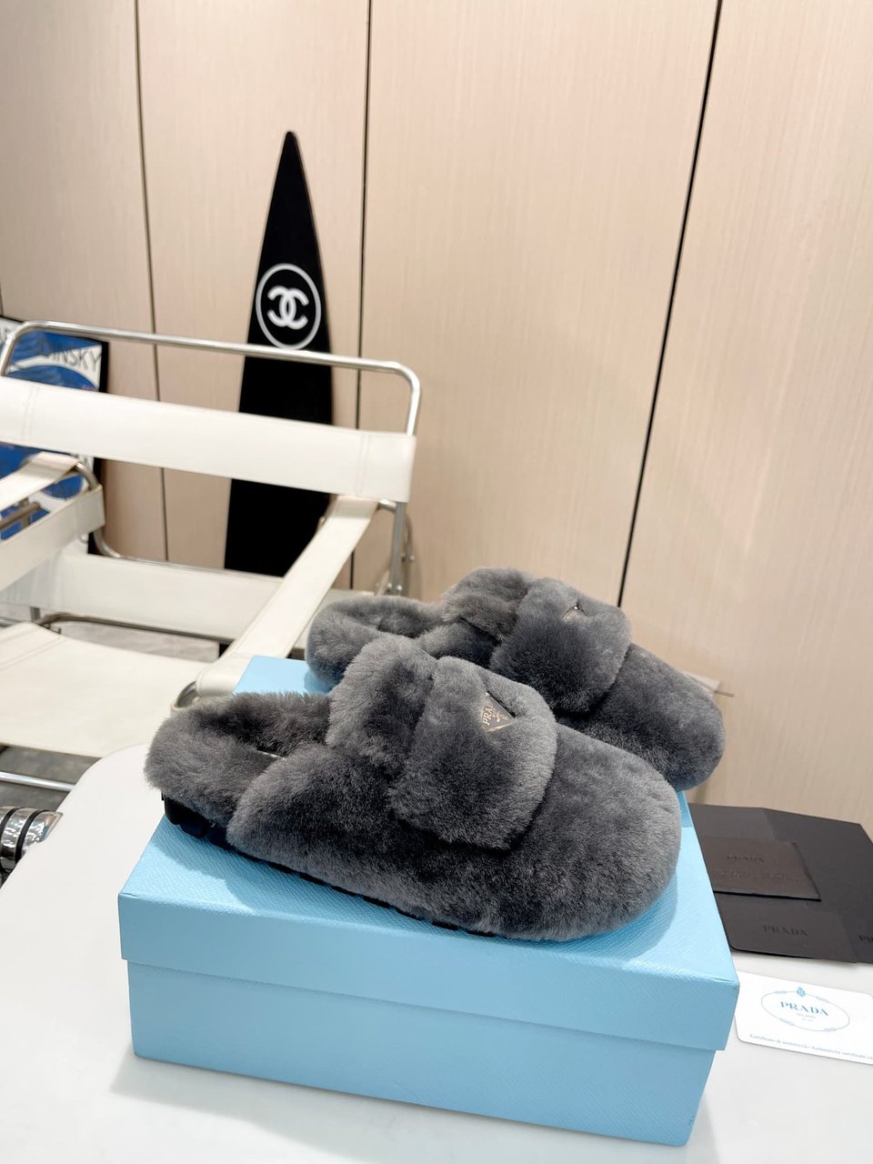 Prada Shearling Sabots Grey view 9