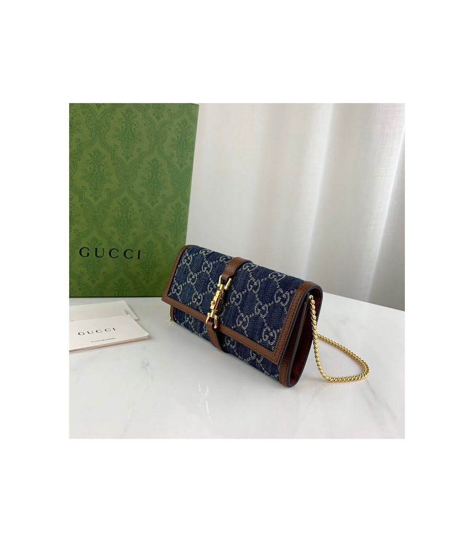 Gucci Jackie 1961 Chain Wallet in Blue Denim 19cm view 6