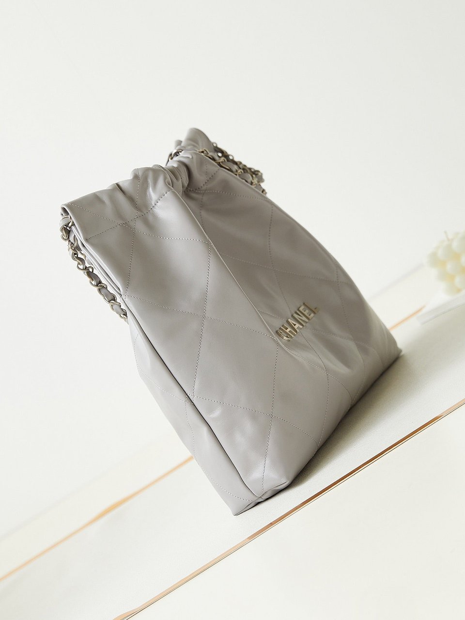 Chanel 22 Hobo Grey Calfskin Silver Hardware view 9