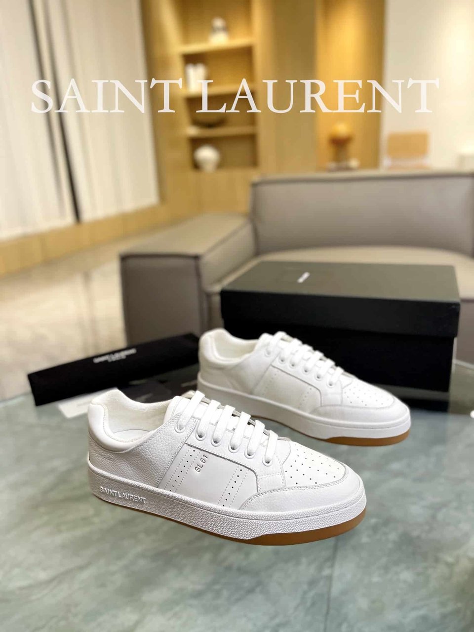 Saint Laurent Perforated Leather Sneakers White view 11
