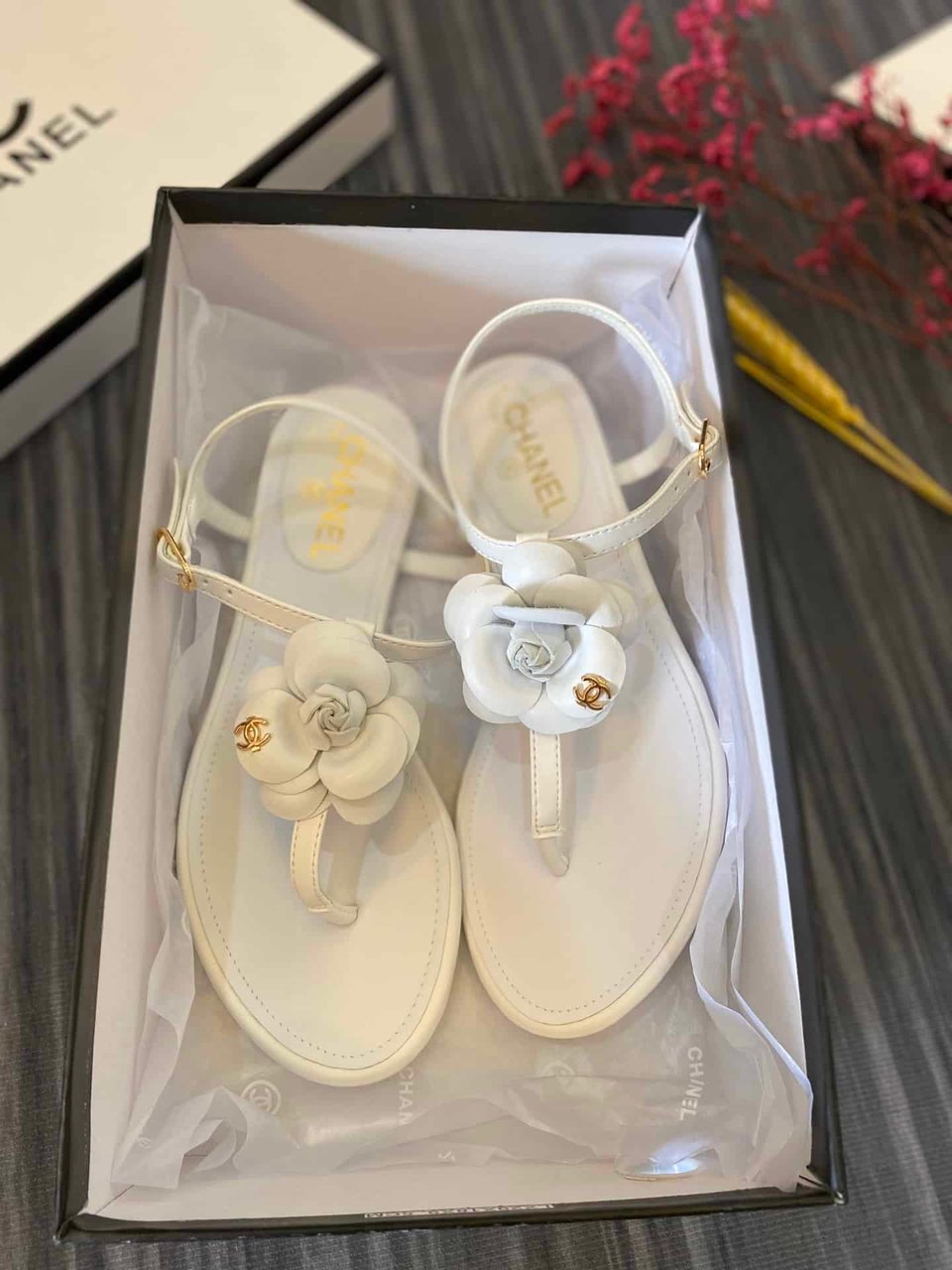 Chanel Jelly Rubber Camellia Sandals White view 8