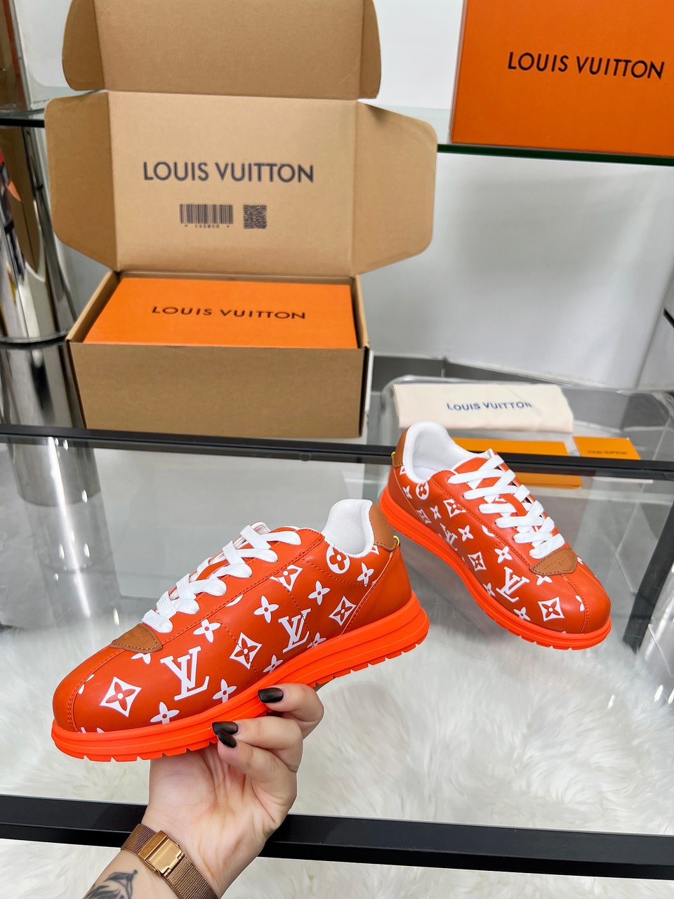 Louis Vuitton LV Trainer Sneaker Orange Monogram – Leather – Women’s Shoes view 9