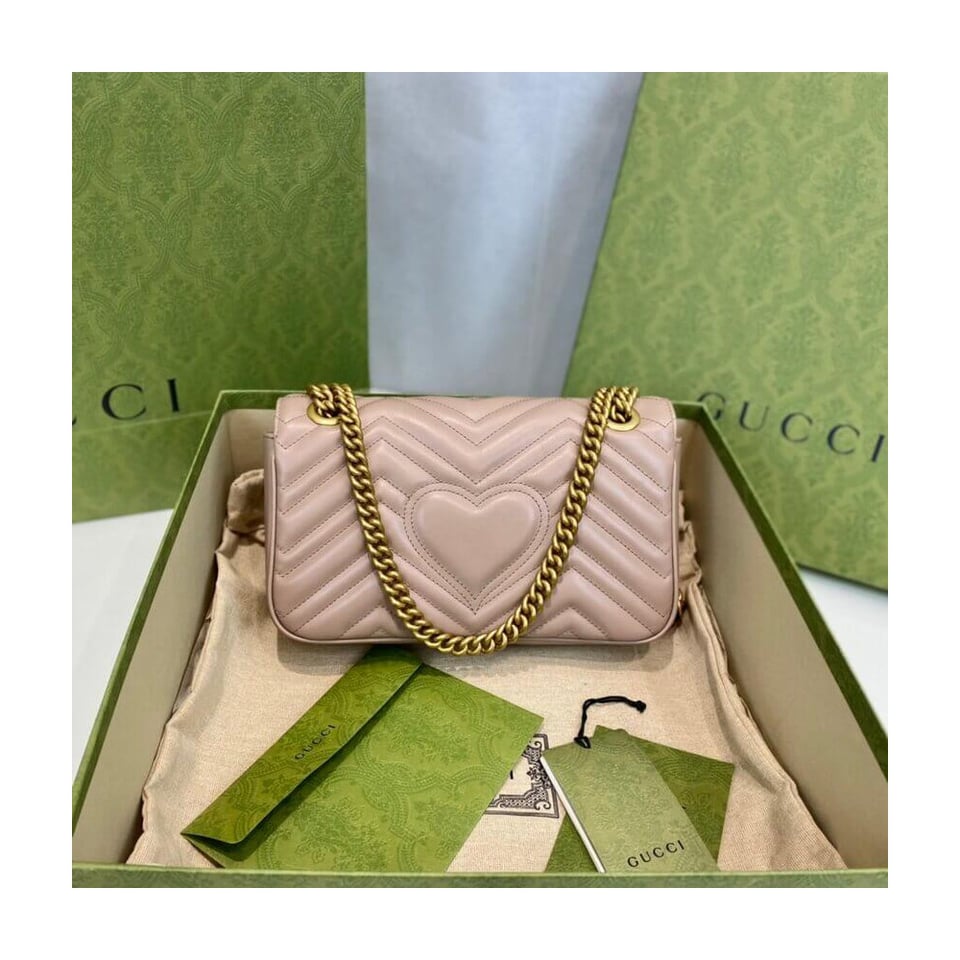 Gucci GG Marmont Matelasse Chevron Leather Small Shoulder Bag Nude Pink view 13