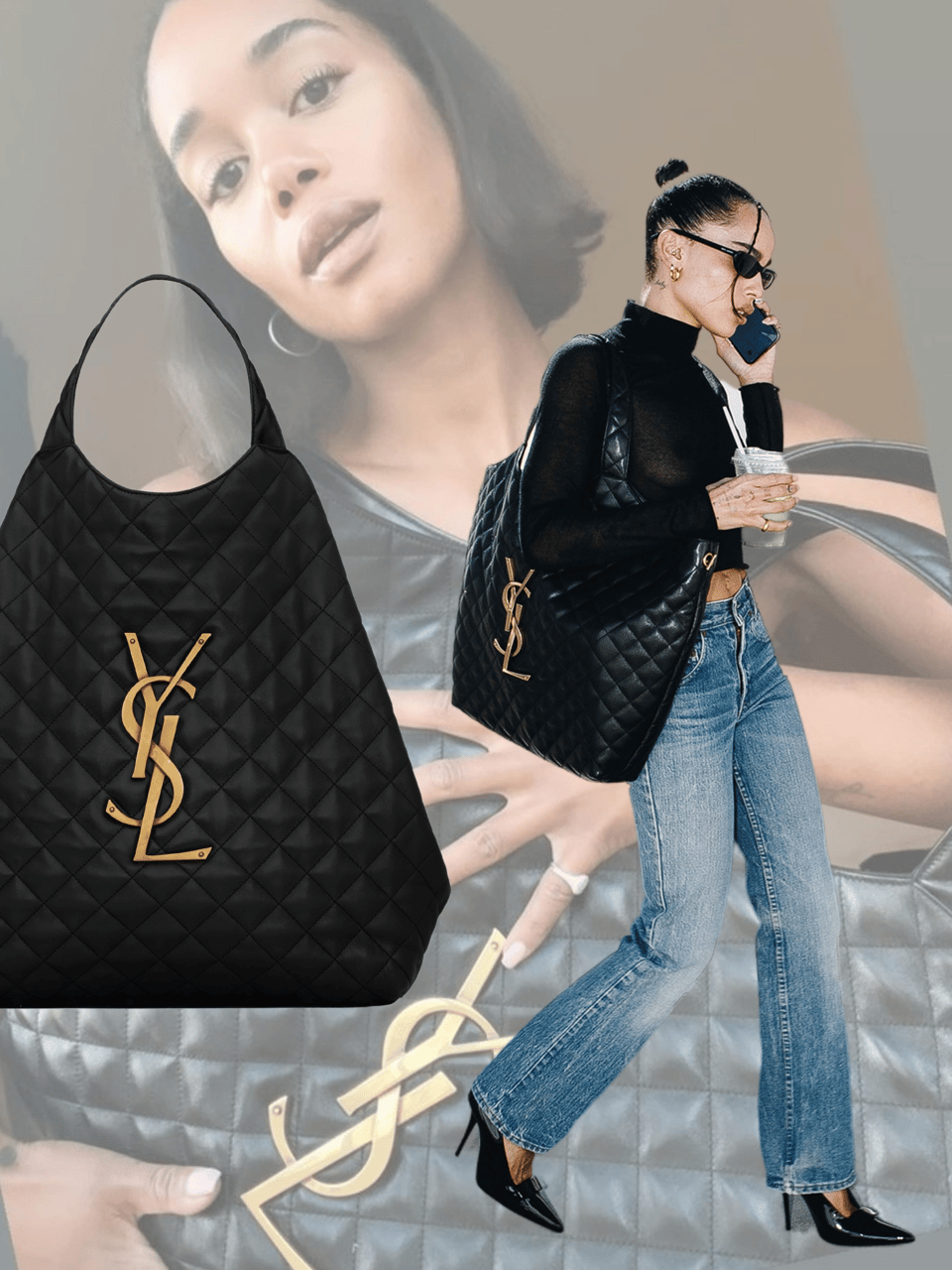 Saint Laurent Icare Maxi Shopping Bag In Quilted Black 52cm view 12