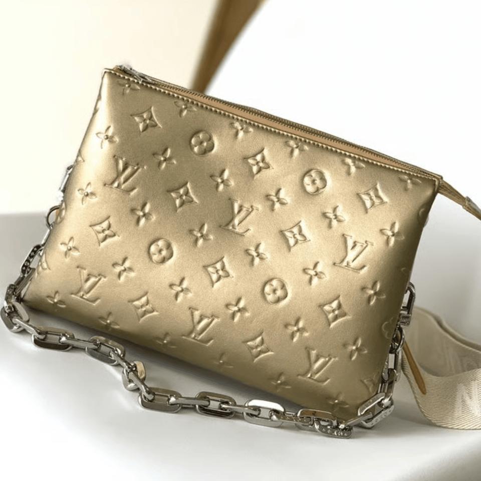 Louis Vuitton Lambskin Embossed Monogram Coussin PM Gold view 3