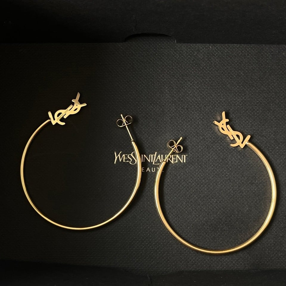 Saint Laurent Ysl Logo Big Round Earrings Gold view 2