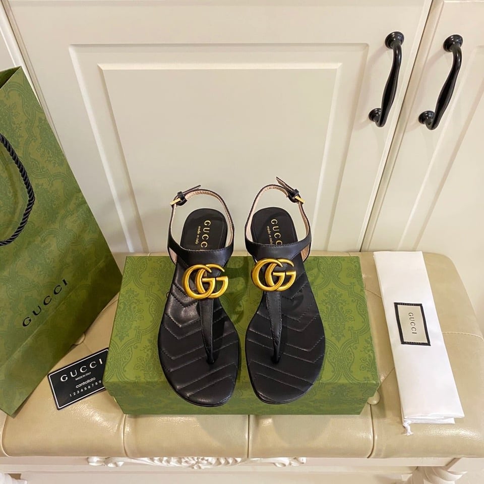 Gucci Double G Sandal Leather Black 674840 Bko00 1000 view 6