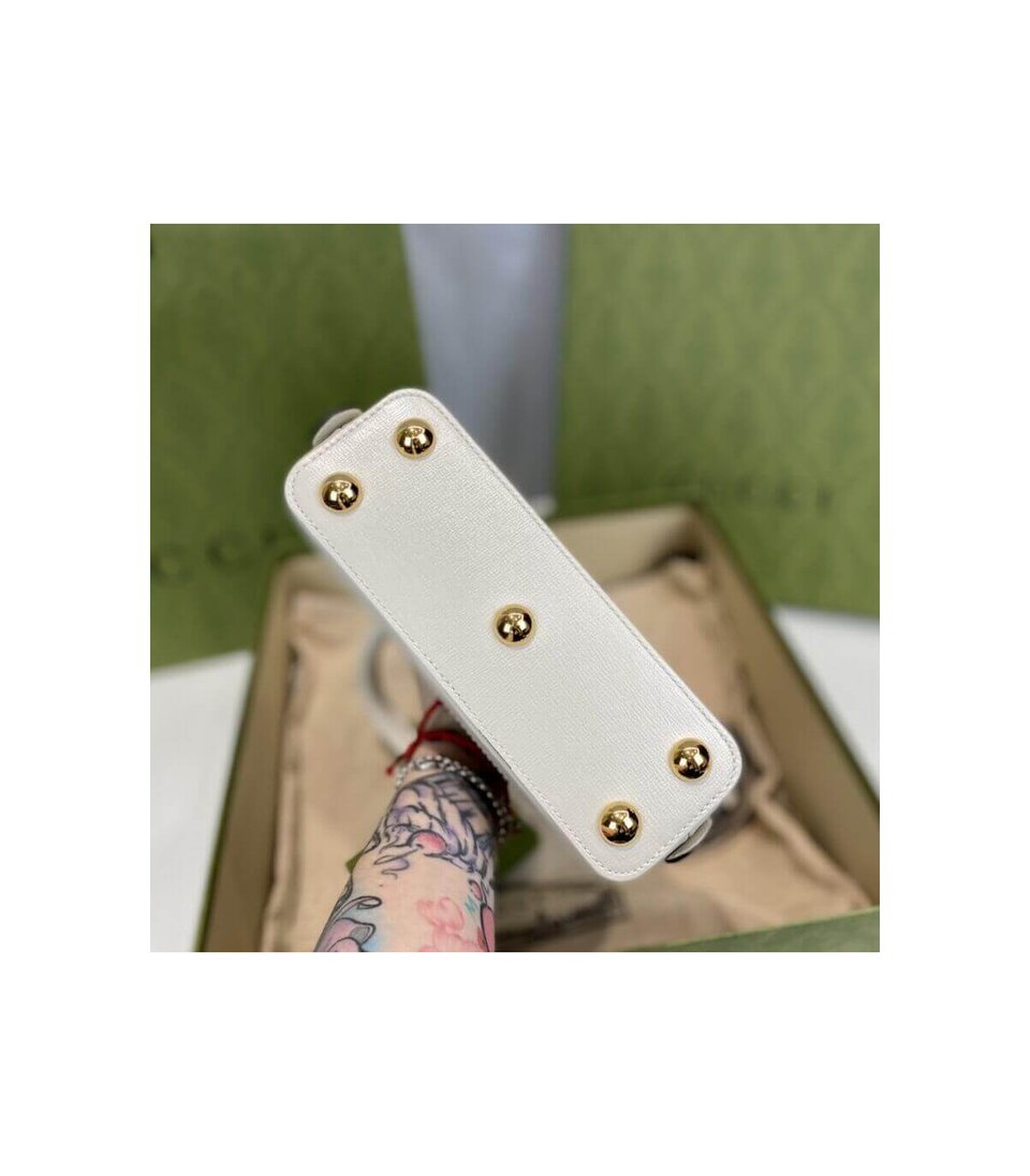 Gucci Horsebit 1955 Mini Top Handle Bag In White GG Supreme Canvas 20cm/ 7.9in view 16