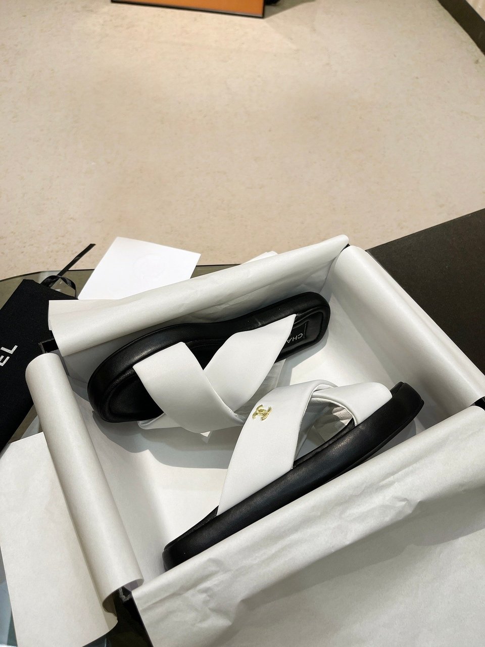 Chanel Cc Logo Criss Cross Slides White view 6