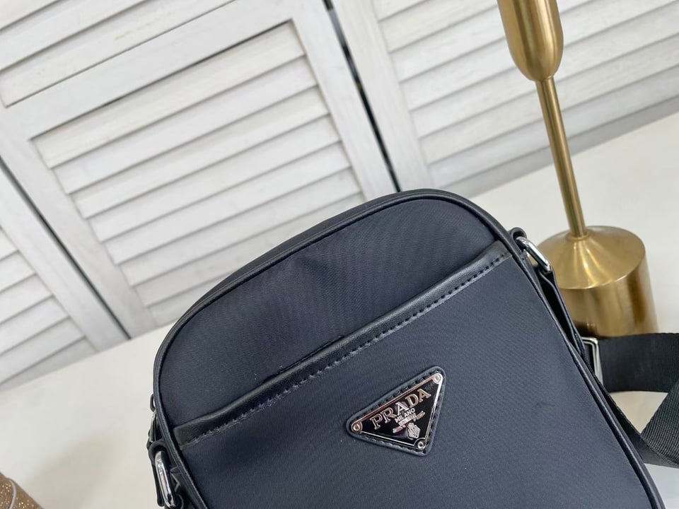 Prada Re Nylon Saffiano Logo Leather Bag Black 21Cm view 8