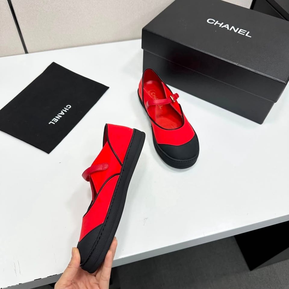 Chanel Mary Janes Fibres Mélangées &amp; Gomme Rouge &amp; Noir G47139 view 7