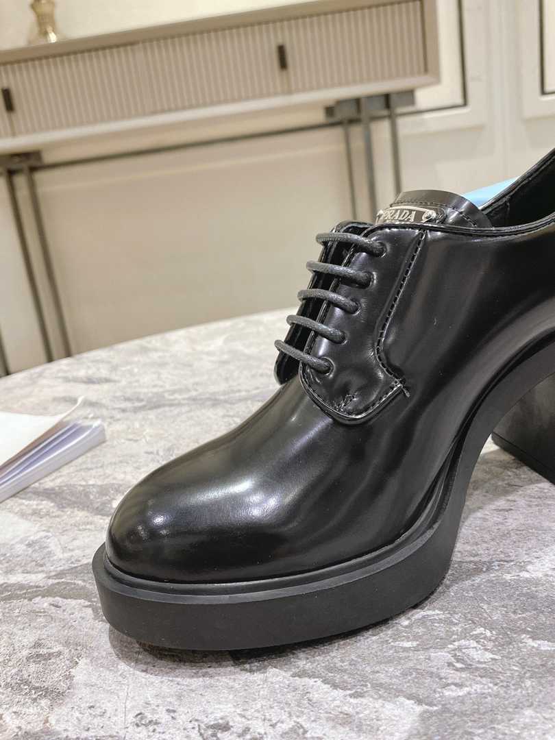 Prada Heeled Brushed Leather Lace-Ups Black 1E976M055F0002F085 view 10