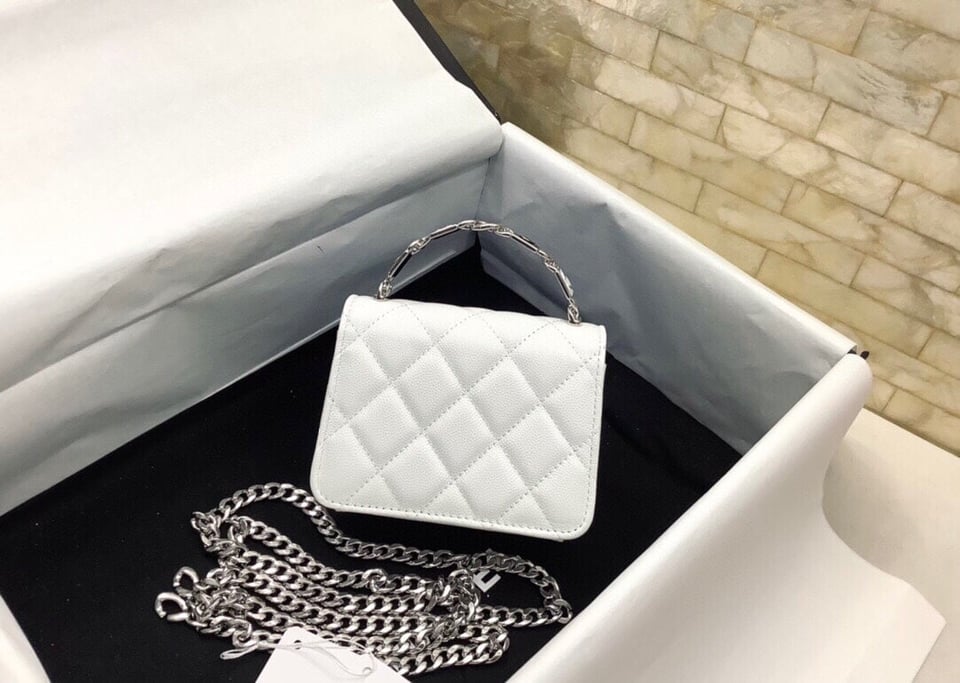 Chanel Woc 13Cm With Top Handle White Quilted Caviar Leather Silver Hardware view 6