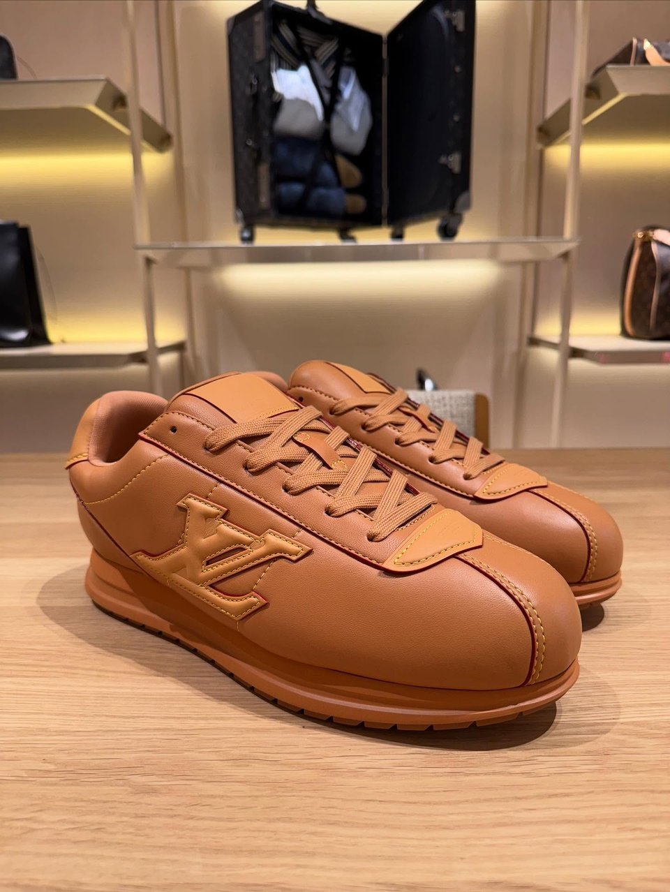 Louis Vuitton Tan Yellow Stitching Leather Sneakers For Men view 4