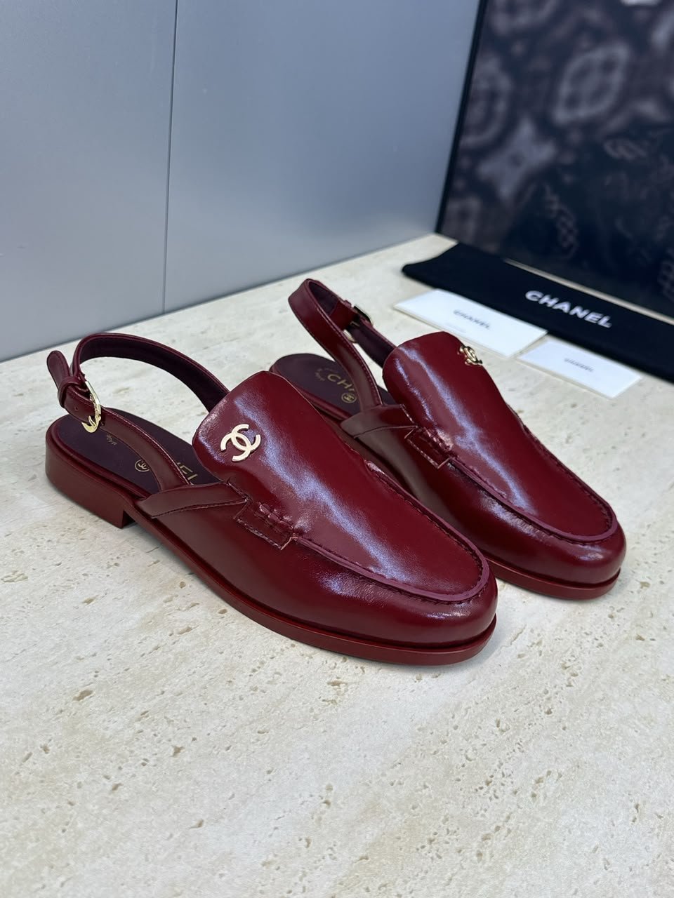 Chanel Patent Calfskin Slingback Mules with CC Logo Burgundy Patent Calfskin G39840 view 6