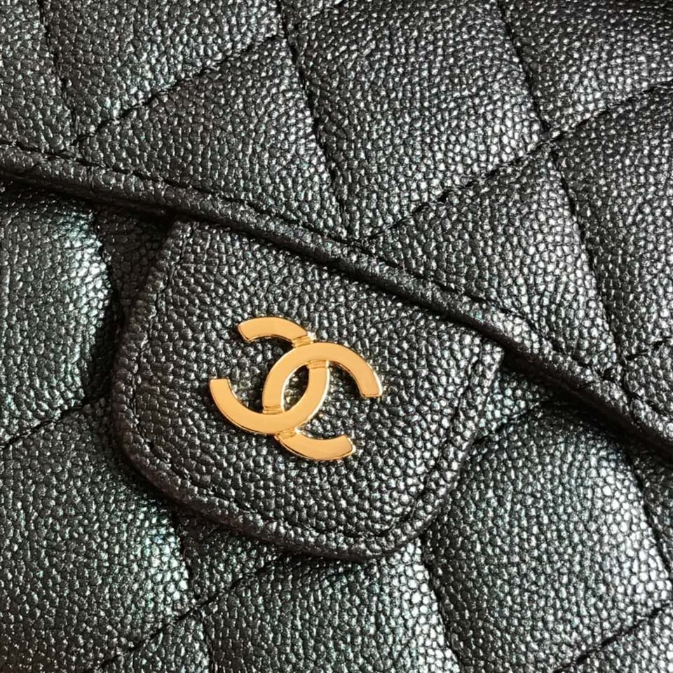 Chanel Flap Card Holder 11.5 Black Grained Calfskin Gold Icon view 5