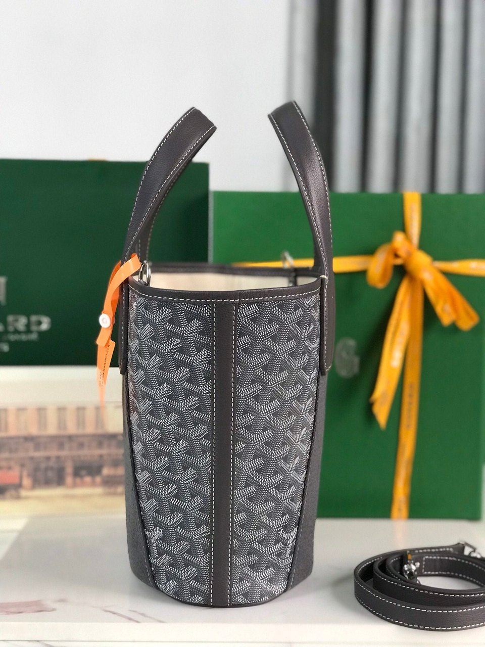 Goyard Small Belharra 24 Cm Gray Goyardine Canvas And Lambskin view 9