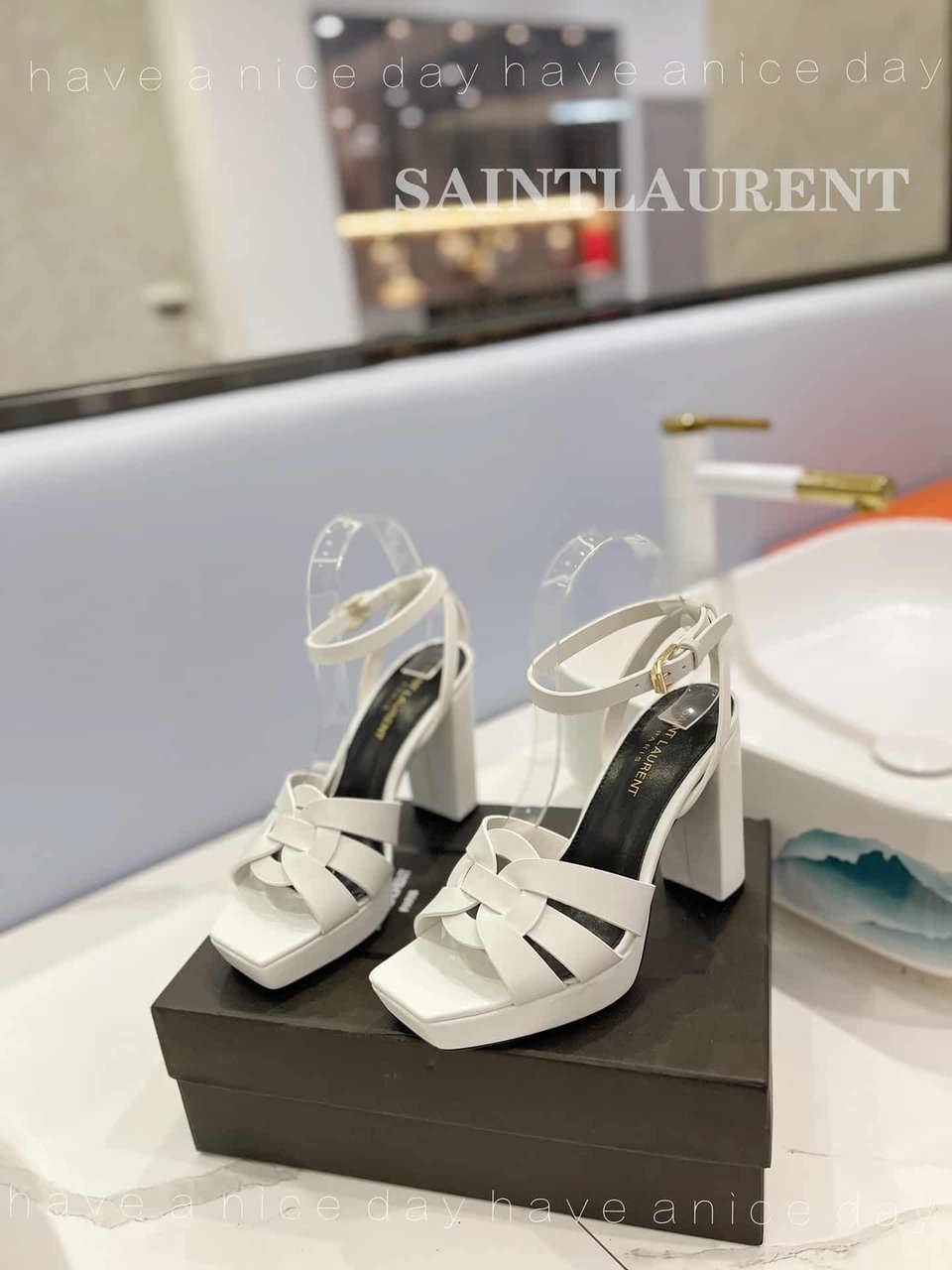 Saint Laurent Tribute Platform Sandals In Smooth Leather White view 9