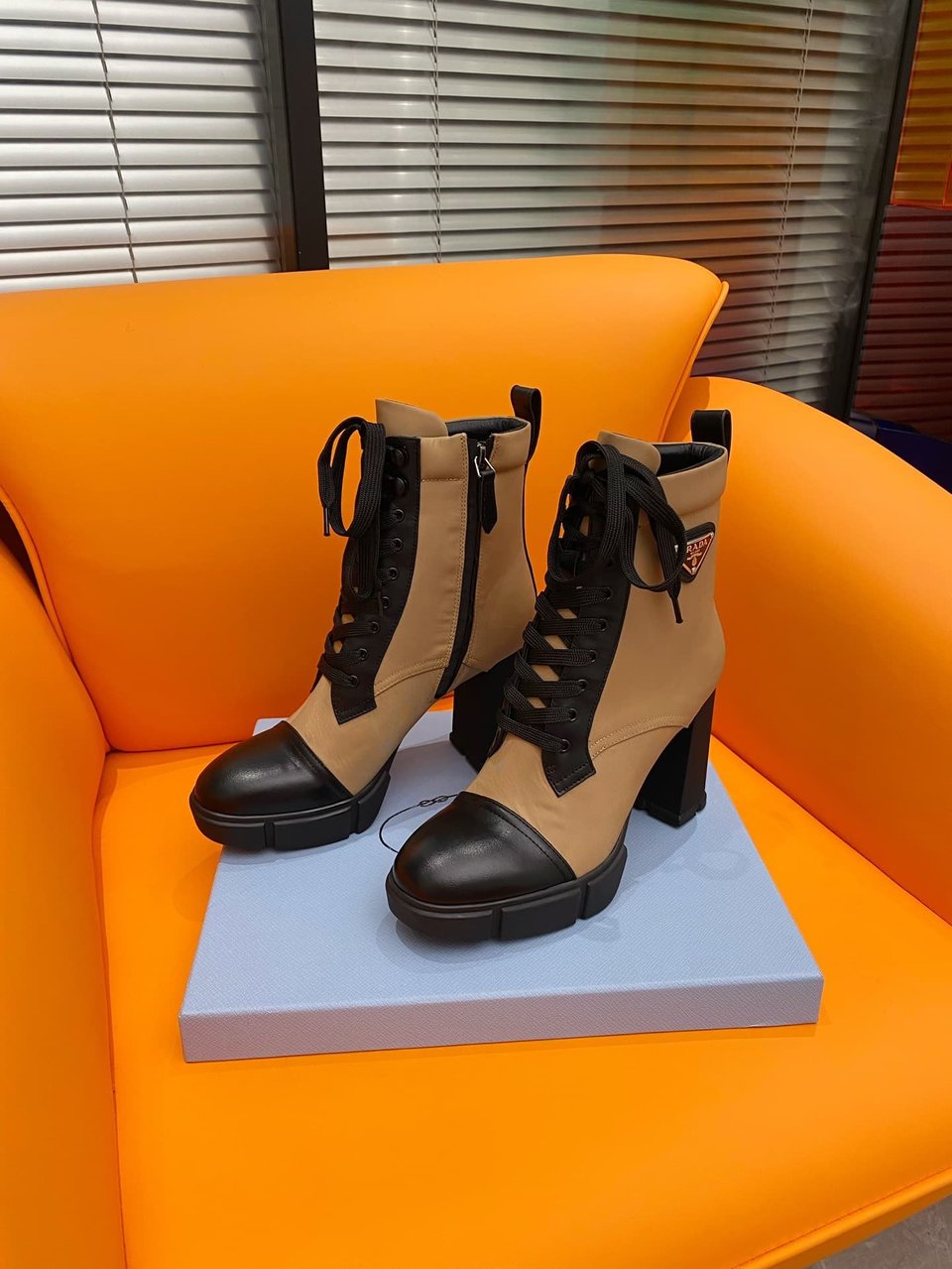 Prada Logo Plaque Ankle Boots Brown view 5