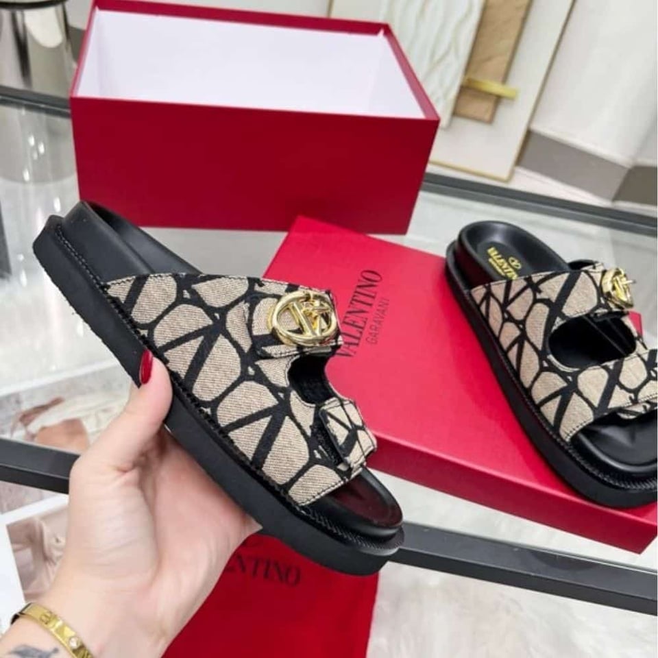 Valentino Garavani Vlogo Toile Iconographe Sandal Brown view 7