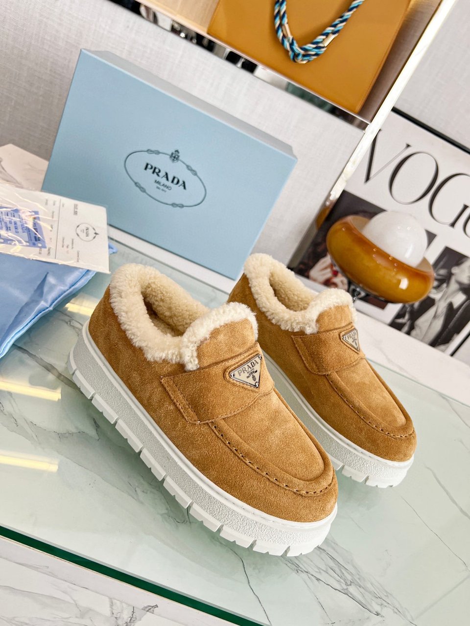 Prada Suede Loafer Booties Ecru 1D245N 3I2M F0379 F Zb45 view 6