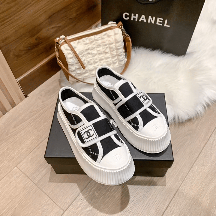 Chanel White Cc Cap Toe Slipon Sneaker Black view 8
