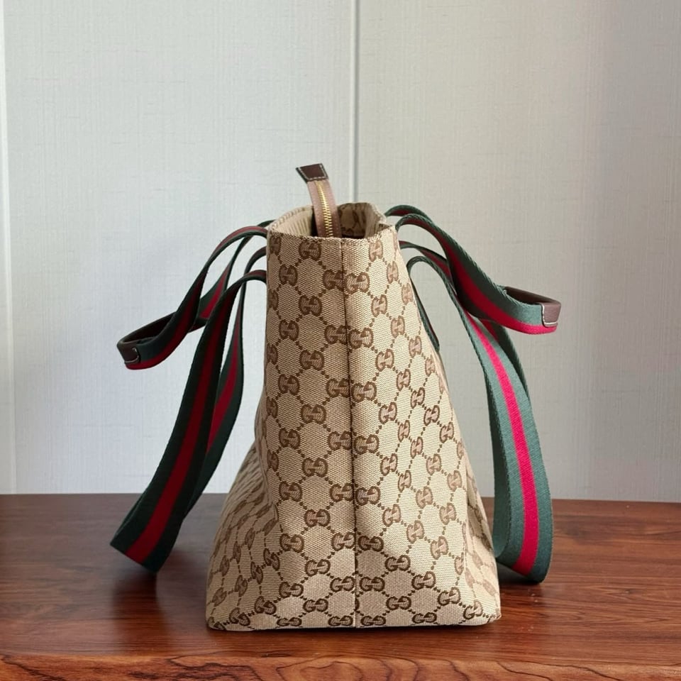 Gucci GG Medium Tote Bag 36cm/14.2in Sand And Brown GG Canvas ‎875929 view 7