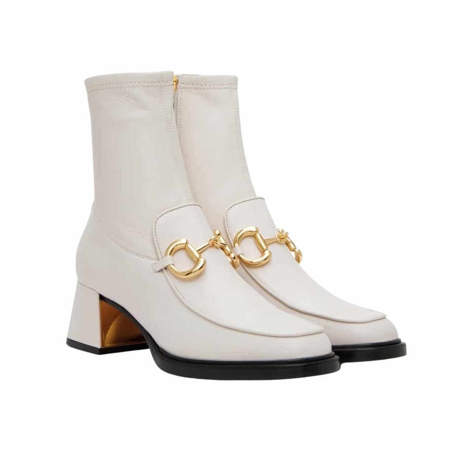Gucci Horsebit Plaque Ankle Boots Off White view 2