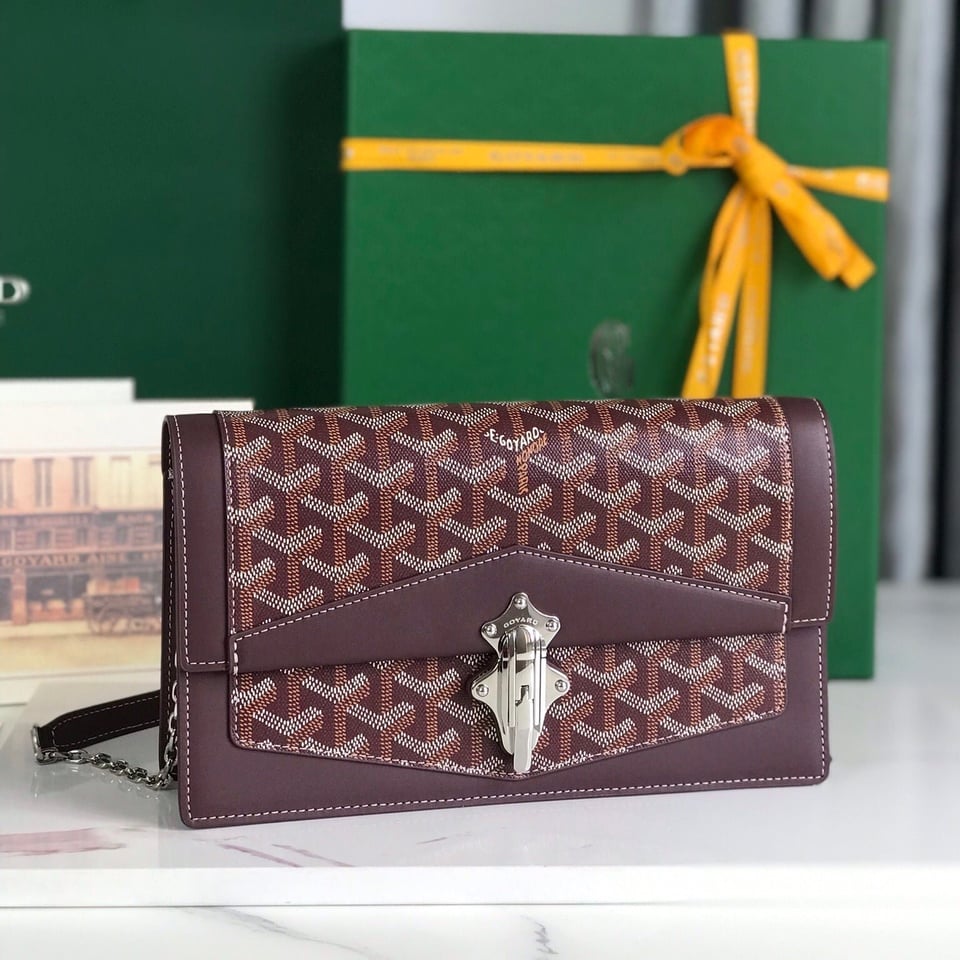 Goyard Duchesse Marie-Caroline Bag 25cm Wine Red Goyardine Canvas And Smooth Calfskin view 11