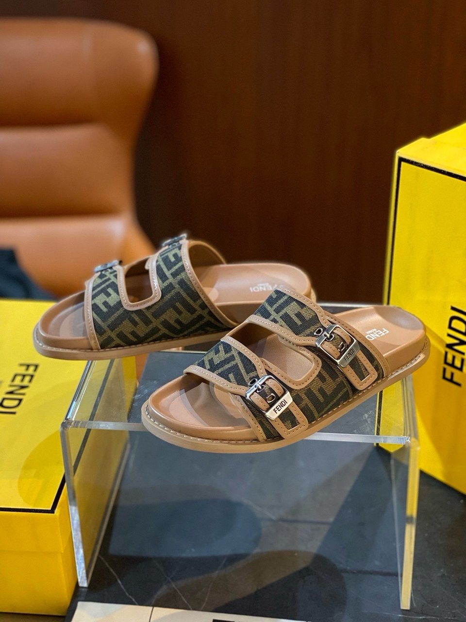 Fendi FF Jacquard Double Buckle Slide Sandals for Men view 3