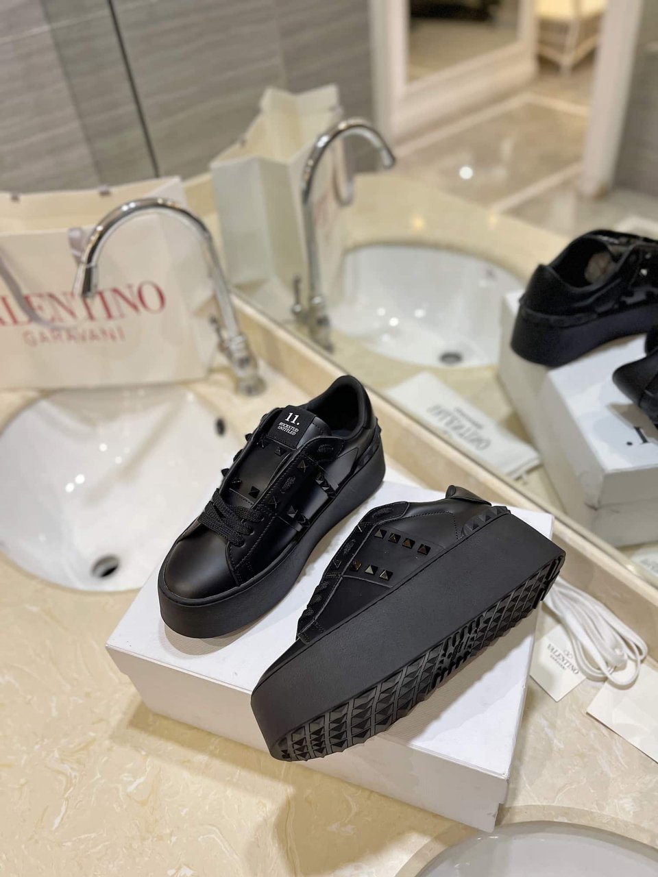 Valentino Garavani Flatform Rockstud Untitled Sneaker In Calfskin Black view 8