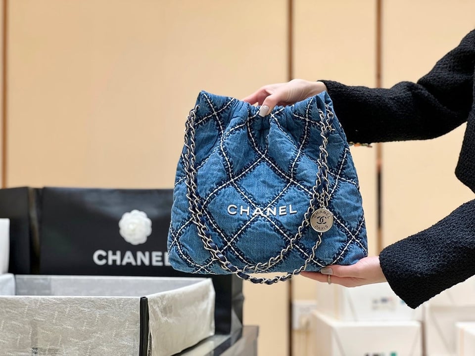 Chanel 24P Stitched Denim Silver Hardware view 6