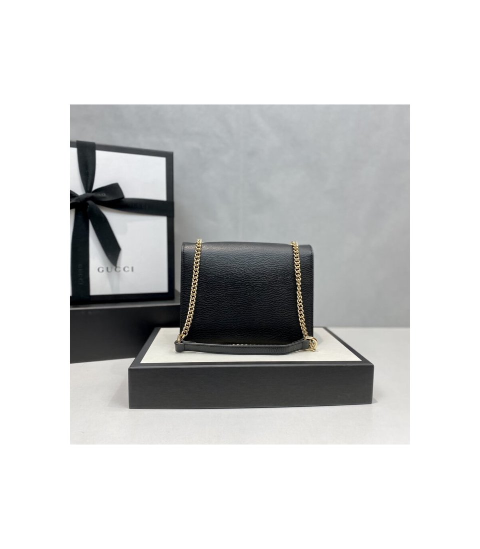 Gucci Interlocking G Chain Crossbody Black Leather 25cm view 12