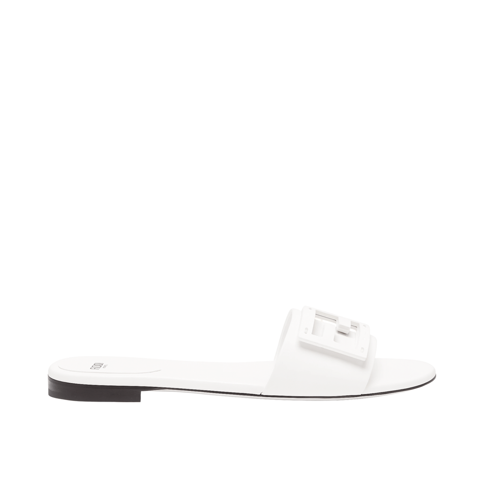 Fendi Signature Leather Sandals Slide White view 2