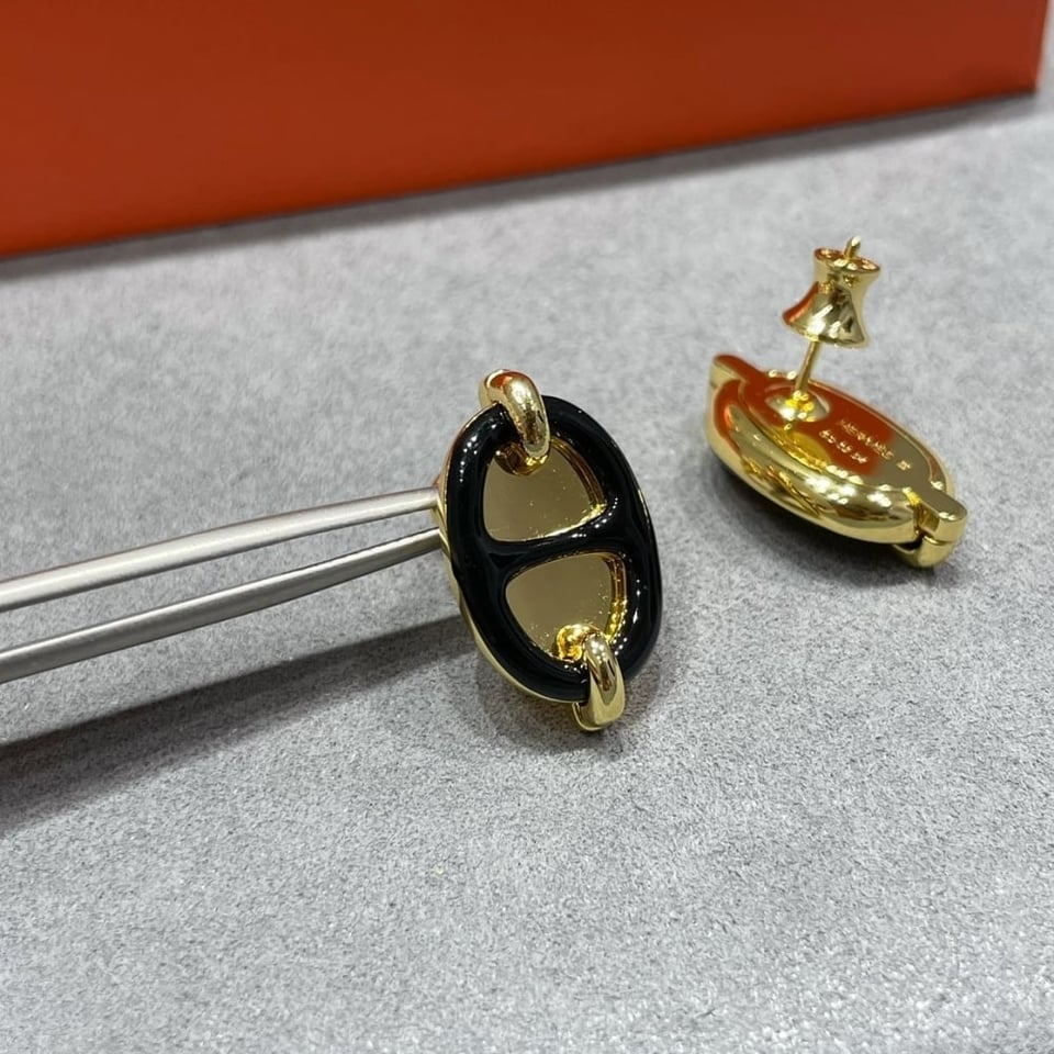 Hermes Mini Maillon Earrings Black view 4