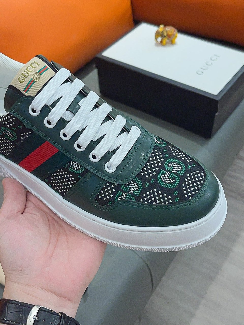 Gucci Screener Gg High Top Sneaker Leather In Green view 7